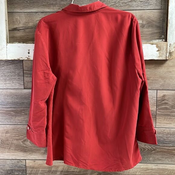 First Issue Liz Claiborne Ladies Long Sleeve Button Up Blouse, Size XL, Rust - Picture 4 of 7